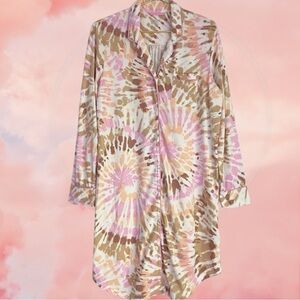 Lands’ End White Burst Tie Dye Long Sleeve Button Sleep Shirt Women’s S (6/8)